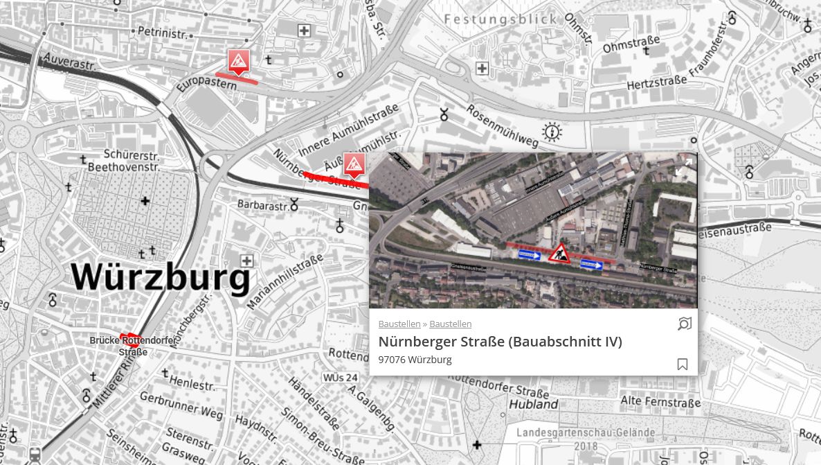 Geostadtplan Würzburg - Baustellen